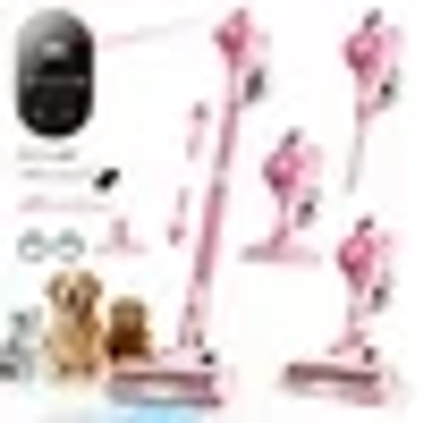 Homeika Cordless Vacuum Cleaner, 300W 23KPa Powerful Suction Vacuum with LED Display, 3 Suction, 48mins Runtime, Lightweight Stick Cleaner with Sofa Brush for Hard Floor/Carpet/Pet Hair/Car, Pink