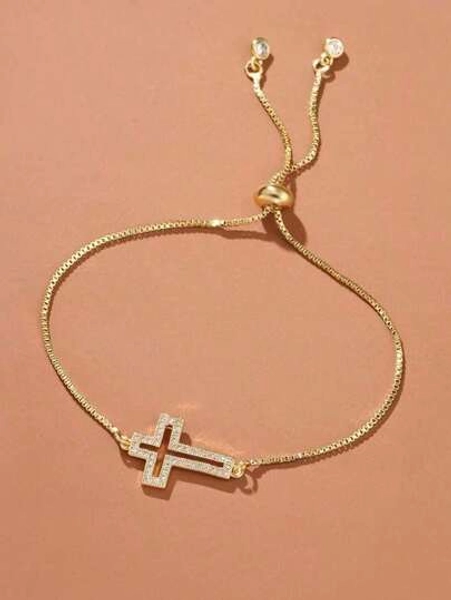 Cubic Zirconia Cross Decor Bracelet