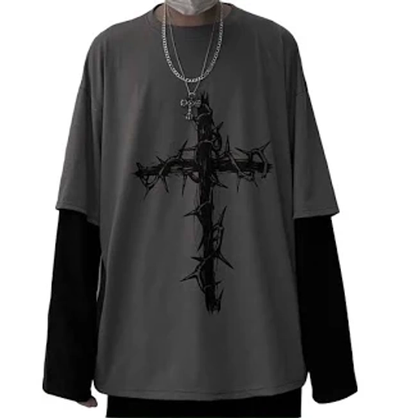 Aobiono Gothic Y2k Emo Grunge Alt Vintage Long Sleeve Top Tee