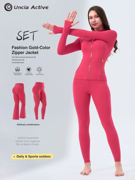 【Gold-Color zipper】Soft Brushed Women's Sporty Jacket, 25'' Inseam Leggings. Gold-Color zipper Jacket with Pockets, Yoga Pants, Thumbholes Design, Casual Wear for Women Sweat Suit Active Dresse Set Try it,travel essentials,camping essentials tiktokshopbac