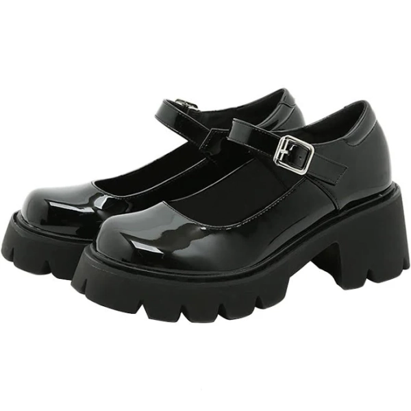 CouieCuies Women's Gothic Buckle Round Toe Platform Pumps