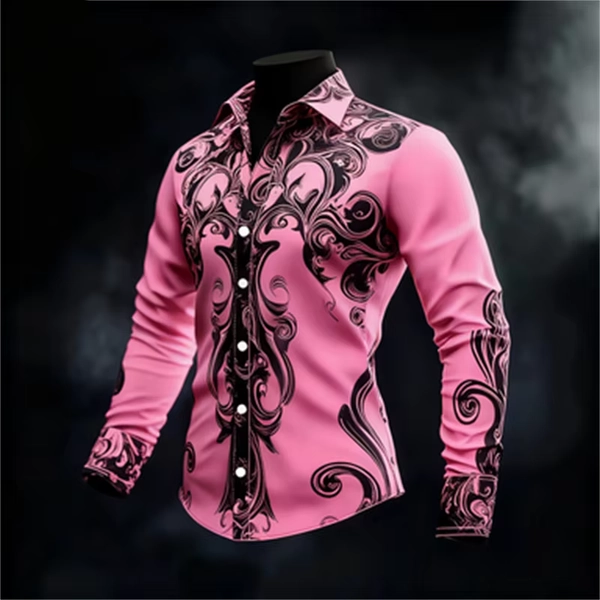 New men's casual long sleeved button up shirt with artistic pattern 3D printing, fashionable and comfortable top - AliExpress 200000343