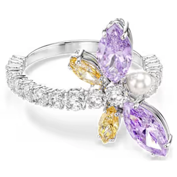 Ariana Grande x Swarovski motif ring, Mixed cuts, Dragonfly, Multicolored, Rhodium plated