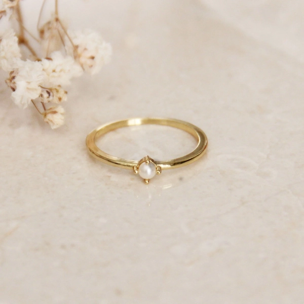 Fav Small Pearl Gold Ring - Stud Pearl Ring, Gold Layering Ring, Freshwater Pearl Ring, Stackable Delicate Ring, Single Pearl Ring, Jewelry Gift