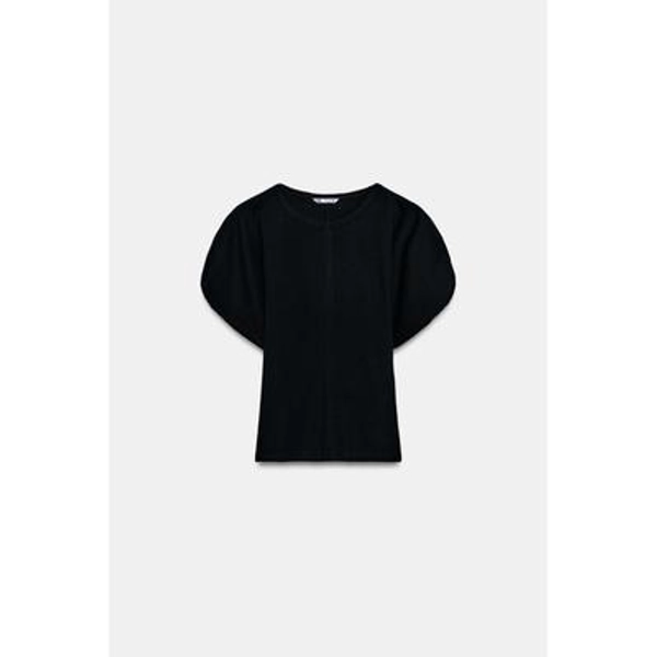 Zara - Cap Sleeve T-Shirt - Black - M - Woman