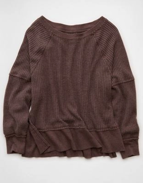 AE Big Hug Off-The-Shoulder Waffle Sweatshirt