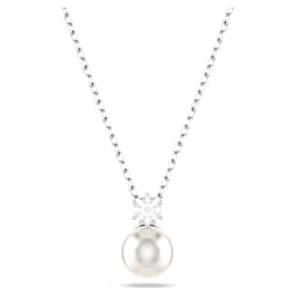 Matrix pendant, Crystal pearl, Round cut, White, Rhodium plated