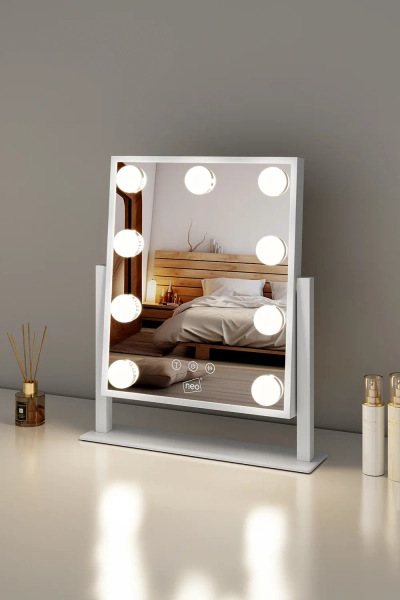 Neo Hollywood Vanity Touch 360° Rotation Mirror with 9 LED Bulbs Lights 30.5 x 35.5cm