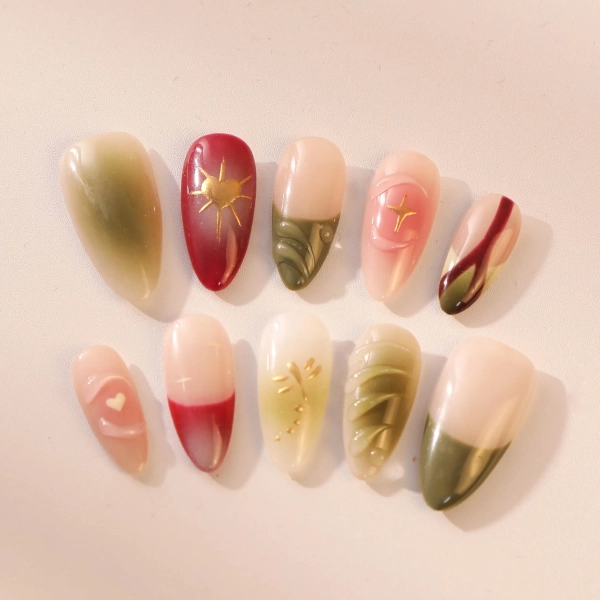 Handmade Press On Nails: Japanese Almond Nail Art