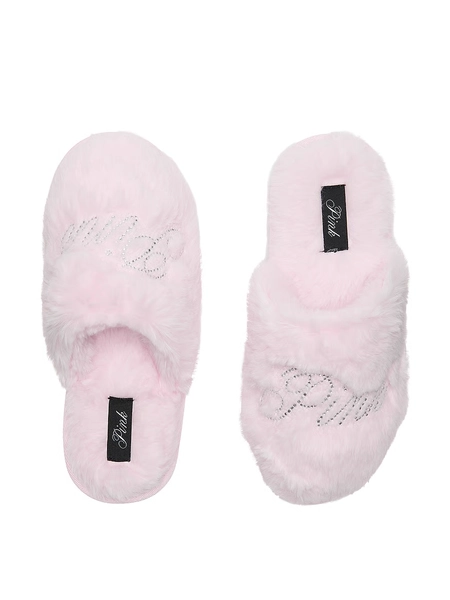 Buy Faux-Fur Closed-Toe Slippers, Pink Tulip Bling Logo - Order Slippers online - PINK