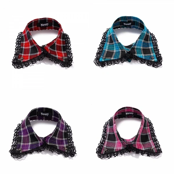 [£12.54]Punk Skull Rivets Decorative Plaid Lace Fake Collar