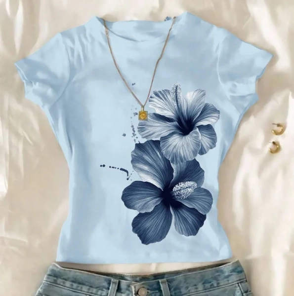 SHEIN Tween Girls Floral Fitted Round Neck Crop Top