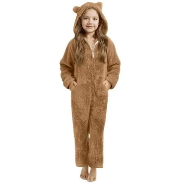 Cyrboko Fleece Onesie Pajamas for Girls Hooded Long Sleeve Thermal Winter Loungewear with Zipper&Pockets