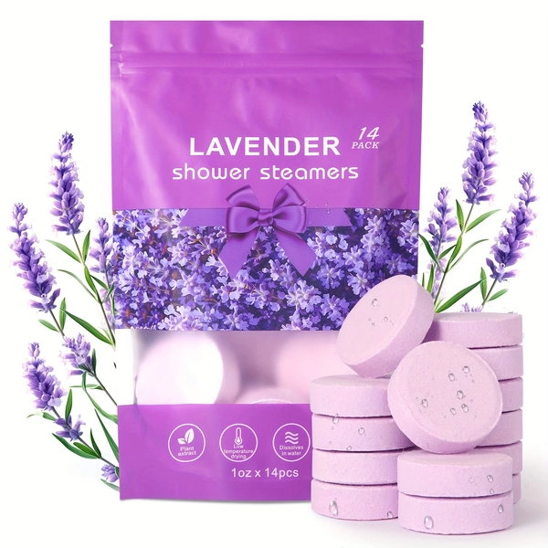 14 Pack Lavender Shower Steamers - Fragrance Essential Oil Bath Additive Bath Salt Balls for Men And Women Self Care, Bath Cleaning And Shower Supplies Travel Daily Necessities Easter Basket Stuffer, Birthday Gifts, And Holiday Gifts