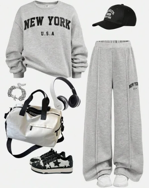 SHEIN Tween Girl Casual Daily Round Neck Sweatshirt and Pants Set