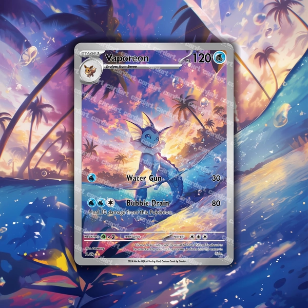 Vaporeon Inspired Pokemon Fan Art Card | Partial Holo Finish | Handmade Collectible CardArt