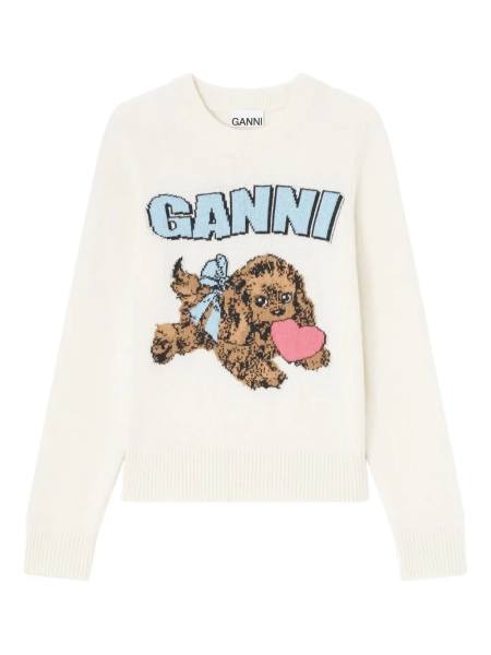 GANNI Puppy Logo Intarsia Sweater | Neutrals | FARFETCH