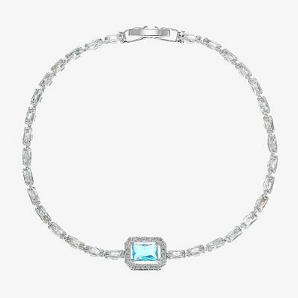 Sparkle Allure Womens Blue Cubic Zirconia Pure Silver Over Brass Rectangular 7.5 Inch Tennis Bracelet, One Size