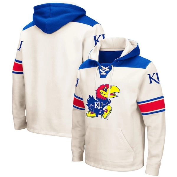 Men's Colosseum Cream Kansas Jayhawks 2.0 Lace-Up Pullover Hoodie
