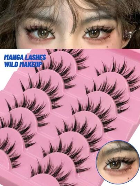 GROINNEYA Manga Lashes Clear Band Eyelashes Natural Crossed Wispy Fake Eyelashes Cosplay Makeup Tools(QY03) Strip Lashes, Lashes, Eyelashes, Fake Lashes