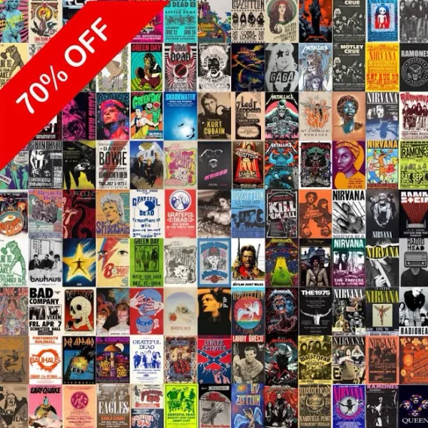 1000 Retro Music Posters Wall Collage Kit