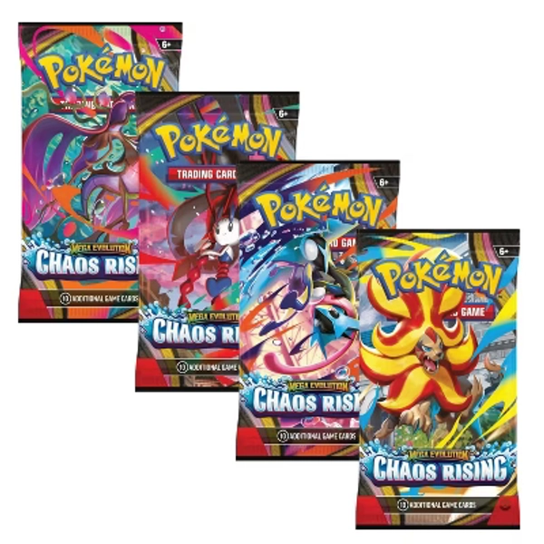 Pokemon ME4 Mega Evolution Chaos Rising Art Set | 4 Booster Packs (One of Each Artwork)