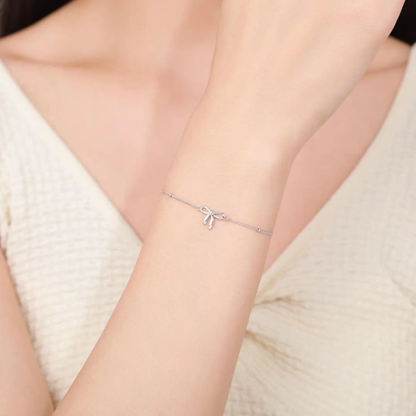 Ribbon Bow Bracelet in Sterling Silver, Silver or Gold or Rose Gold, Satellite Bracelet, Solid Silver Bow Bracelet - Etsy UK