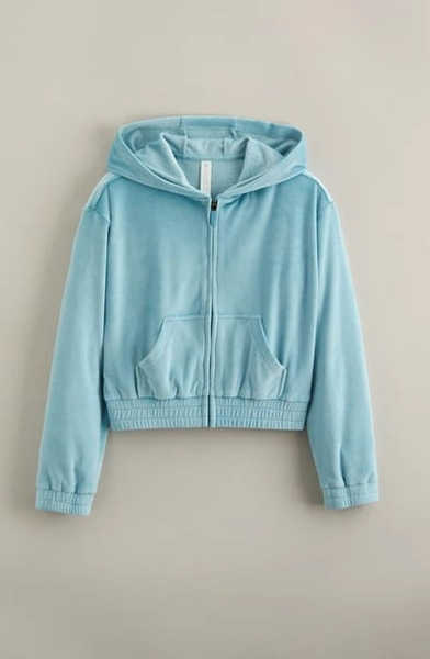 Zella Girl Kids' Cosmos Velour Zip Hoodie in Teal Sicily at Nordstrom