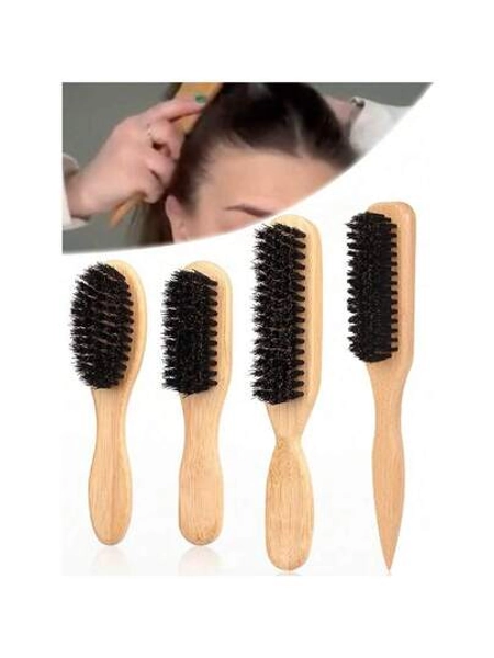 1pc Boar Bristle Slick Back Hair Brush For Sleek Ponytail Bun & Smoothing Baby Hairs, Flyaways, Edge Control - Backcombing & Teasing Hairbrush With Wide Rat Tail For Sectioning & Parting ,Hair Styling Tools