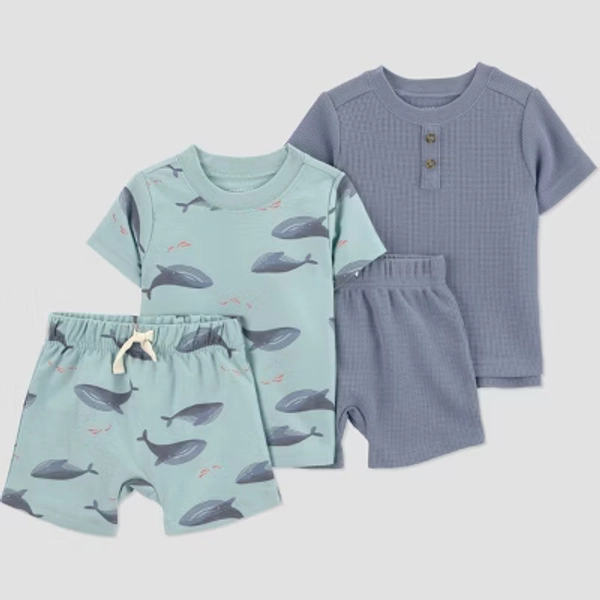 Carter's Just One You® Baby Boys' 4pc Whale T-Shirt and Shorts Set - Blue/Gray 18M