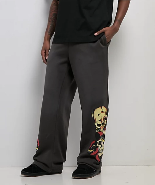Ed Hardy Skulls Grey Wash Baggy Sweatpants