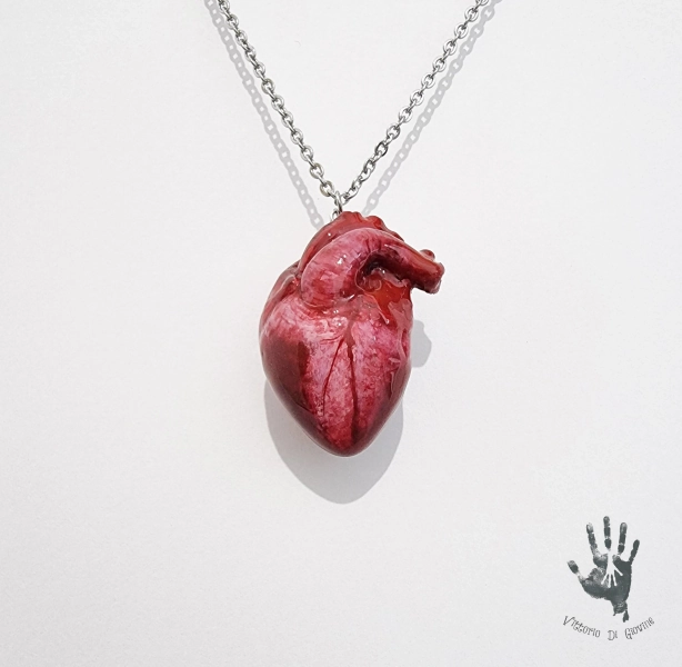 Handmade Realistic Anatomical Heart Necklace – Gothic Jewelry, Dark Statement Pendant with Stainless Steel Chain