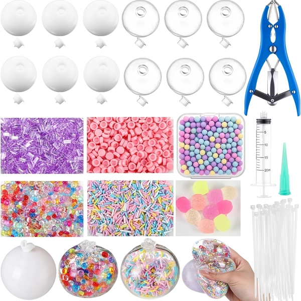12 Sets of Pressure Ball Making Kit, Milk White Blank Pressure Ball Kit, Containing 12 Shells, Empty Pressure Balls, Filling Beads, Expansion Tools, Vacuum Exhaust Device, Used to Make Pressure Balls
