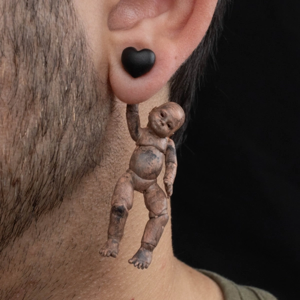 Hand-Painted Creepy Baby Doll Earrings | 3D Printed | Horror Jewelry