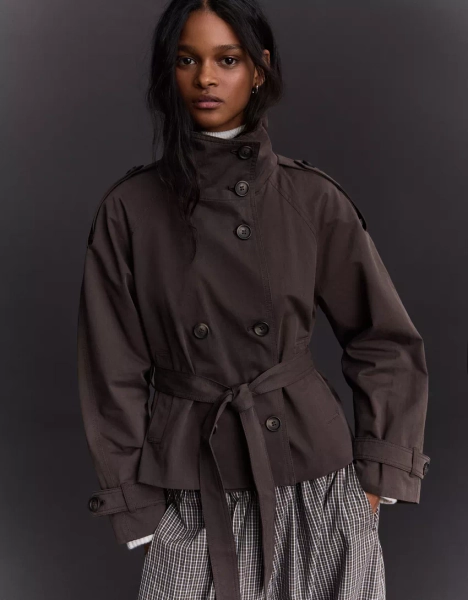 Funnel neck trench jacket