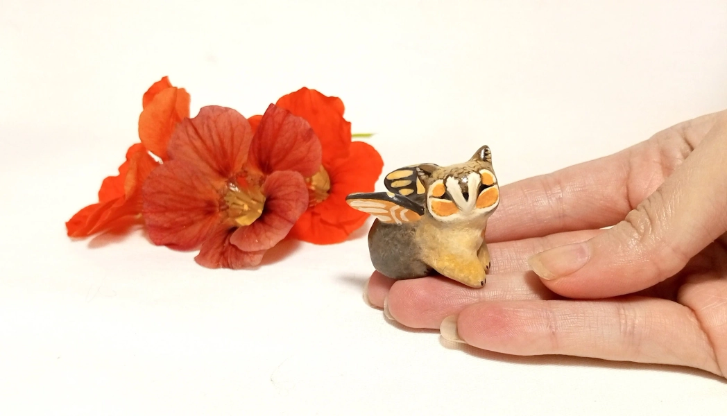 Owl Griffin figurine Small Gryphon statue TO ORDER Tiny clay animal Cute sculpture Cat griffin mini figure Baby griffon totem kawaii gift