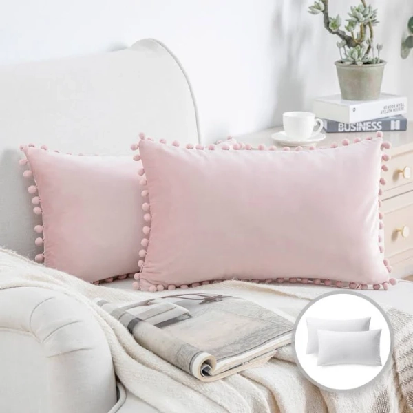 Phantoscope Pom Pom Velvet Series Decorative Throw Pillow