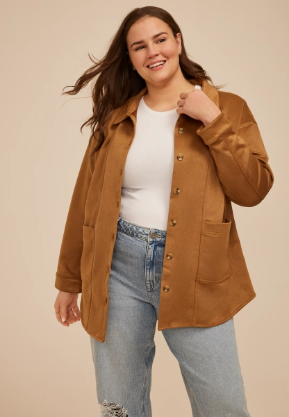 Plus Size Faux Suede Shacket