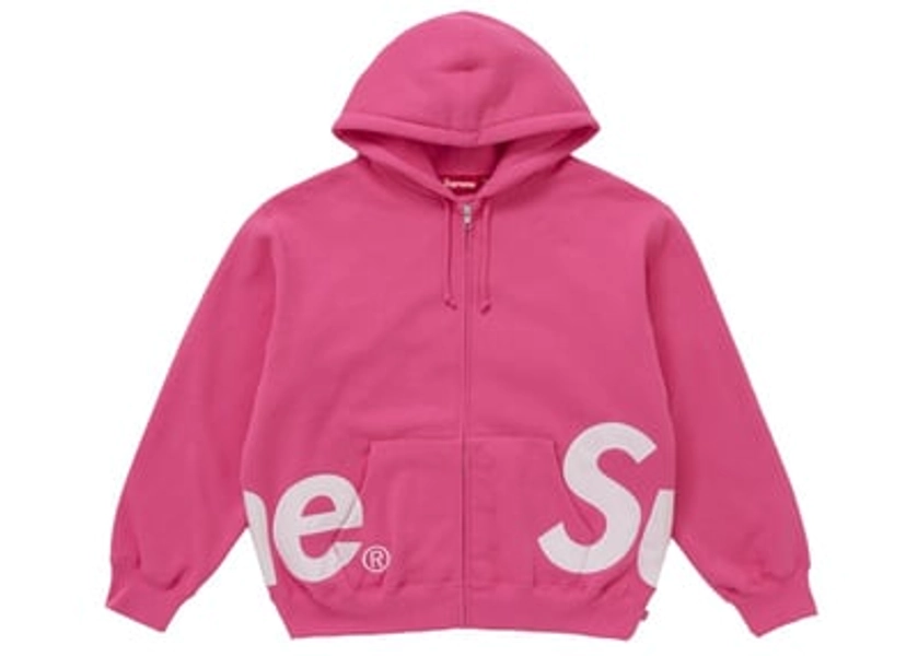 Men's Supreme Big Logo Zip Up Hooded Sweatshirt in Magenta