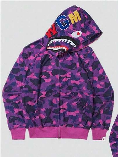 3D Digital Printing Shark Head Hoodie Unisex Couple Zip Up Hooded Sweatshirt
