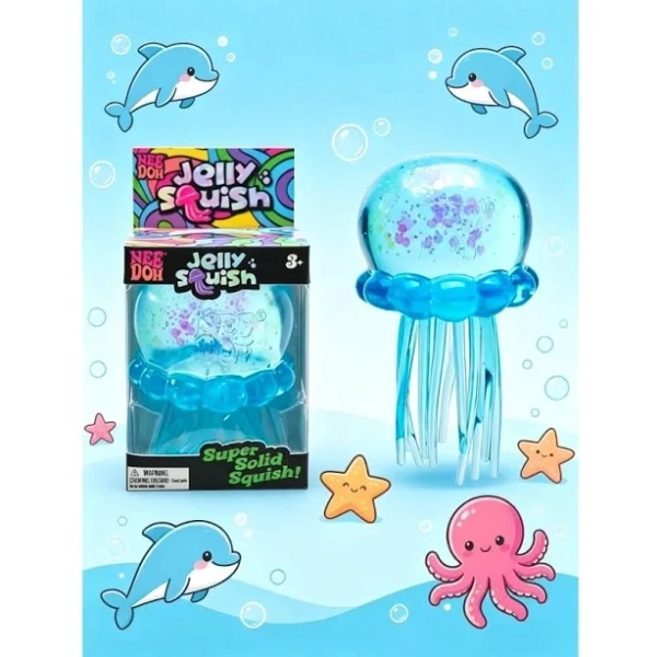 Nee Doh Jellyfish Squishy Toy - Soft TPR Stress Ball with Glitter Anti-Anxiety Sensory Fidget Toy