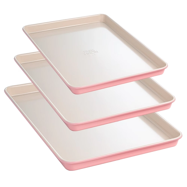 Paris Hilton 3-Piece Nonstick Baking Sheet Set, Carbon Steel Cookie Sheets, Oven Safe and Dishwasher Safe Bakeware, Pink - Walmart.com