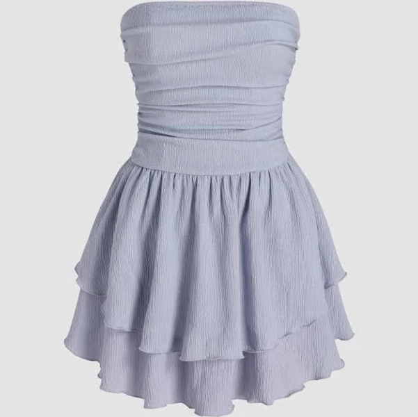 Women's Western Woven Tube Ruched Ruffle Mini Dress