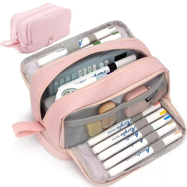 Tupukom Pink Pencil Case Pencil Box for Gi+rls 4 Compartments Multiple Pockets, Large Pencil Bag with Sturdy Zipper, Cute Pencil Case Pouch Organizer for Stu+dent Teen Gi+rls