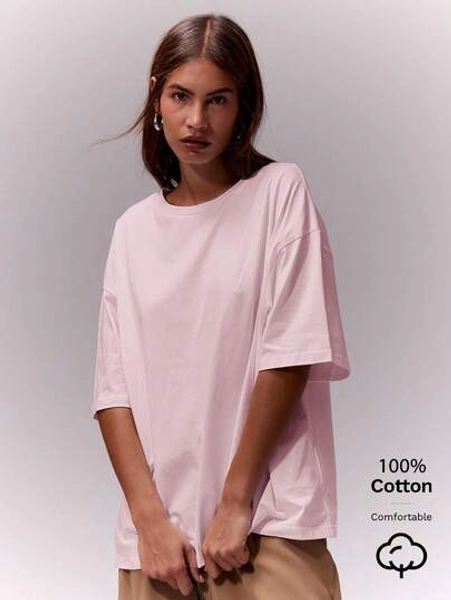 MUSERA Soft Oversized Crew Neck T Shirt Casual Capsule Wardrobe Everyday Oversized Tee Airport Fall Back To School Autumn Winter Spring Summer Elegant - Size L