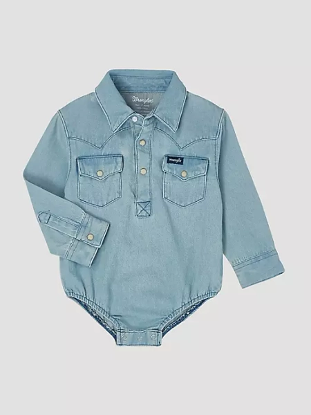 
        Baby Boy Long Sleeve Denim Bodysuit with Western Snap Placket | COLLECTIONS | Wrangler®
    