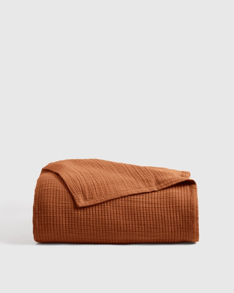 Organic Ribbed Cotton Coverlet in Terracotta
