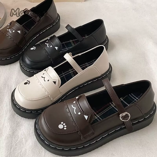 Women's British Style Thick Bottom Pumps Buckle Single Shoes Lolita Kawaii Cat Flat Mary Janes Shoes Preppy Style Student Pumps - AliExpress 