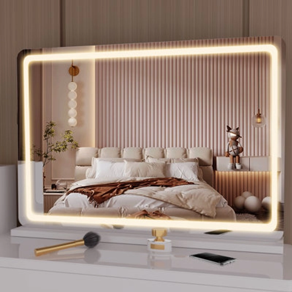 Ivy Bronx Dacee Rectangle LED Mirror, Touch Control Stepless 3 Colours Temperature & Dimmable Light with 3-Year Warranty