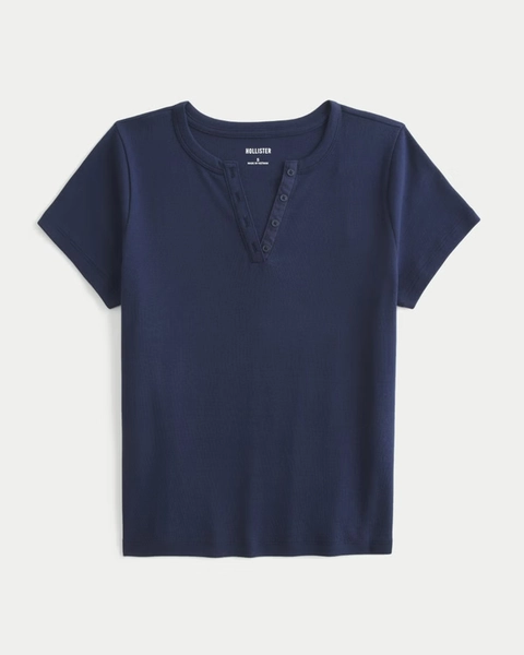 Cotton Notch-Neck Henley T-Shirt
